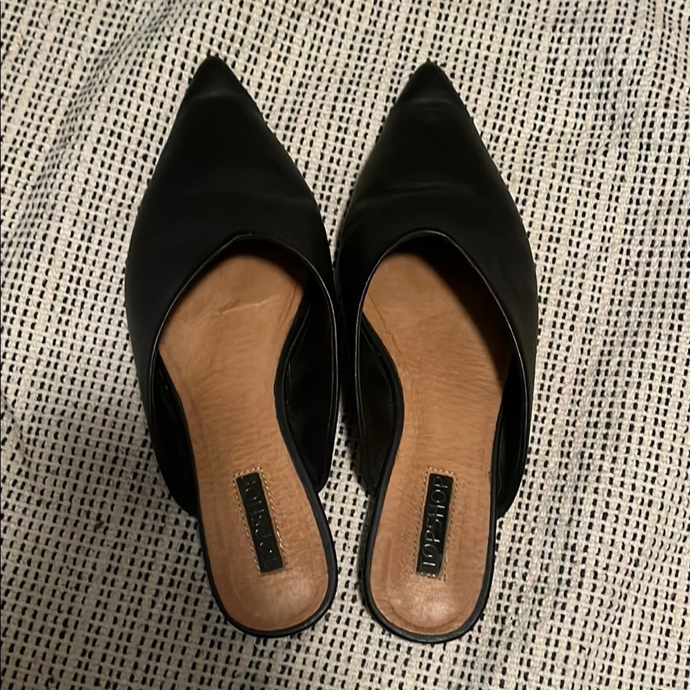 Topshop Black Leather Mules